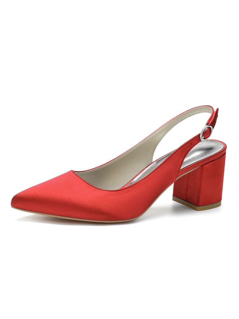 Slingback-pumps Met Blokhak Puntige Neus Dames - Rood