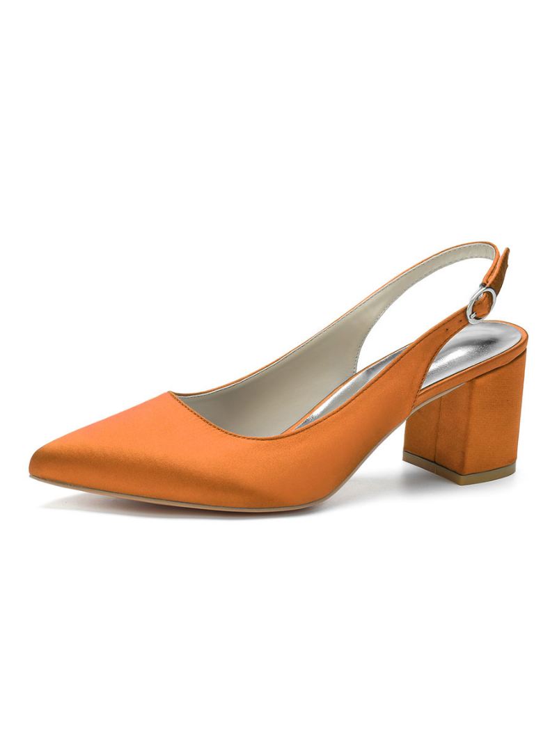 Slingback-pumps Met Blokhak Puntige Neus Dames - Oranje