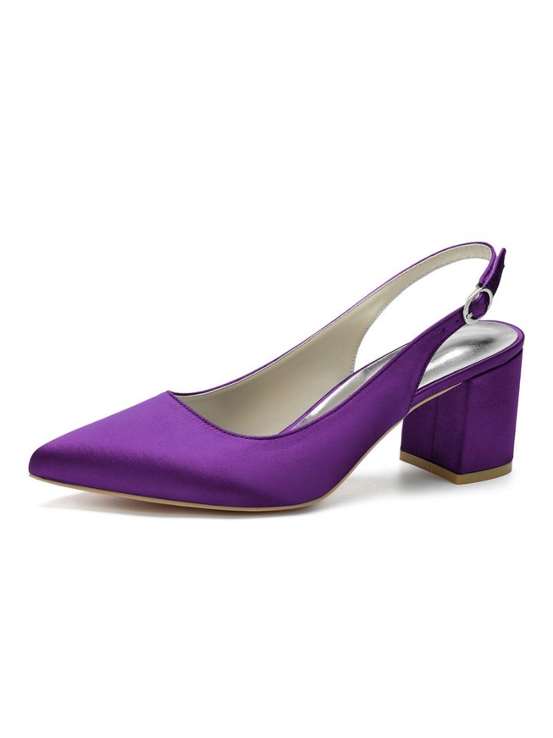 Slingback-pumps Met Blokhak Puntige Neus Dames - Dieppaars