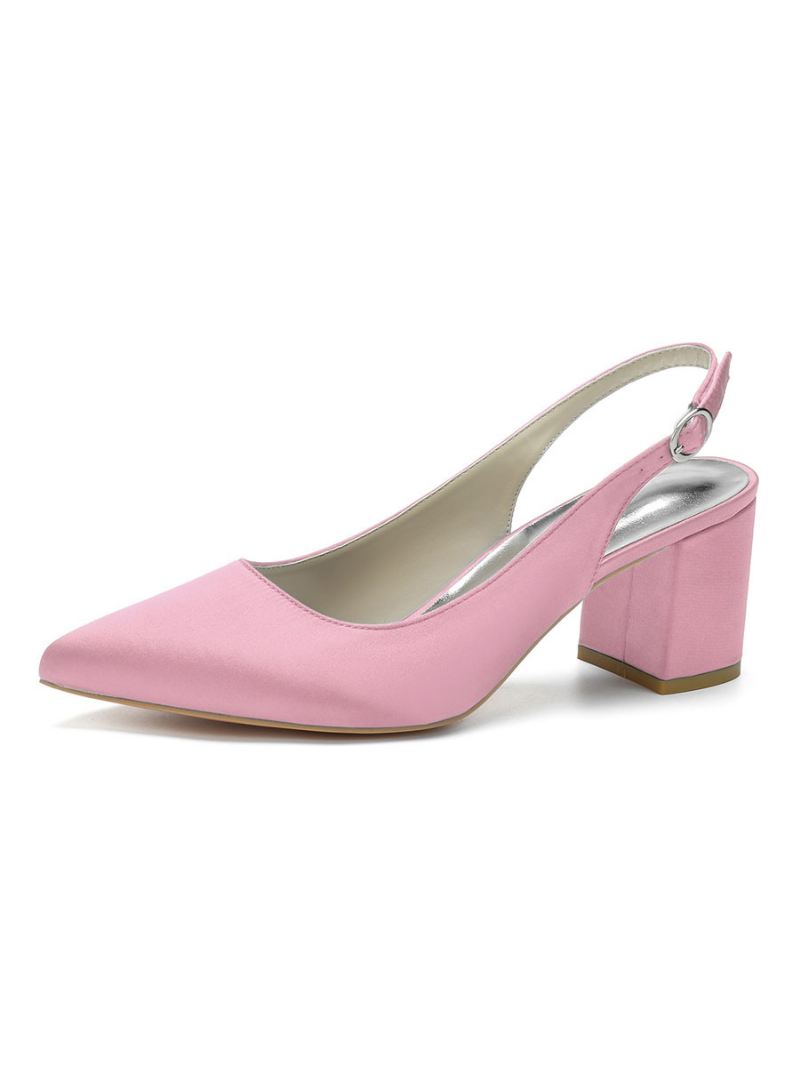 Slingback-pumps Met Blokhak Puntige Neus Dames - Roze