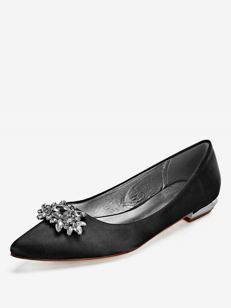 Strass-satijnen Bruiloftsflats Dames - Zwart