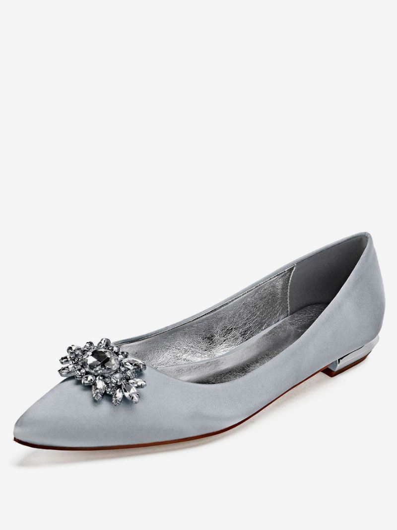 Strass-satijnen Bruiloftsflats Dames - Zilver