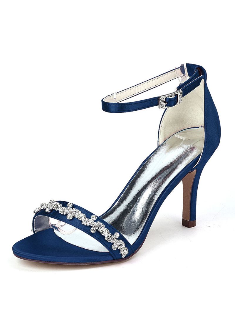 Trouwschoenen Dames Sandalen Met Strass Enkelbandje Naaldhak - Diepblauw