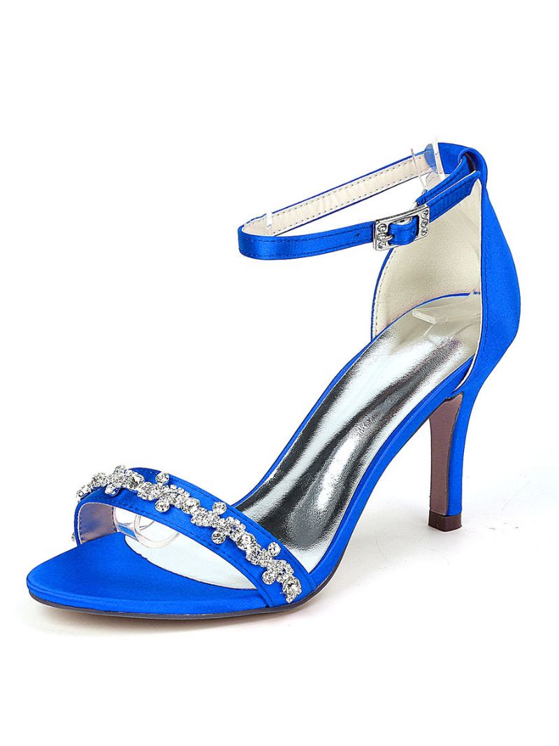 Trouwschoenen Dames Sandalen Met Strass Enkelbandje Naaldhak - Koningsblauw