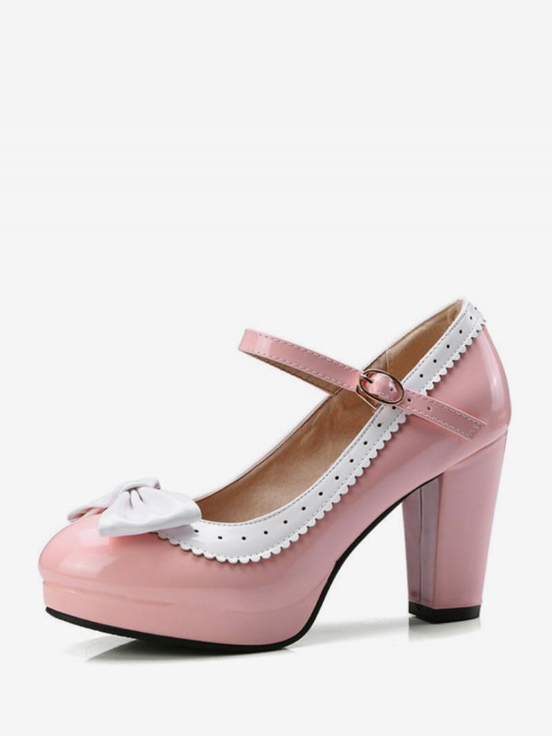 Vrouwen Vintage Schoenen Zwarte Ronde Neus Strikken Mary Jane - Roze