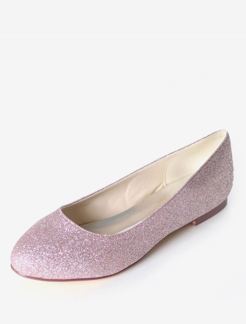 Zilveren Trouwschoenen Glitter Ronde Neus Slip Op Bruidsmeisje Schoenen Dames Ballet Flats - Lila