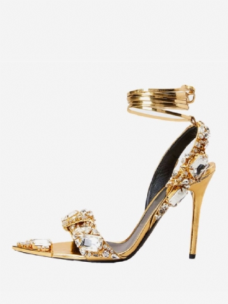 Dames Hoge Hak Sandalen Goud Open Teen Strass Galaschoenen