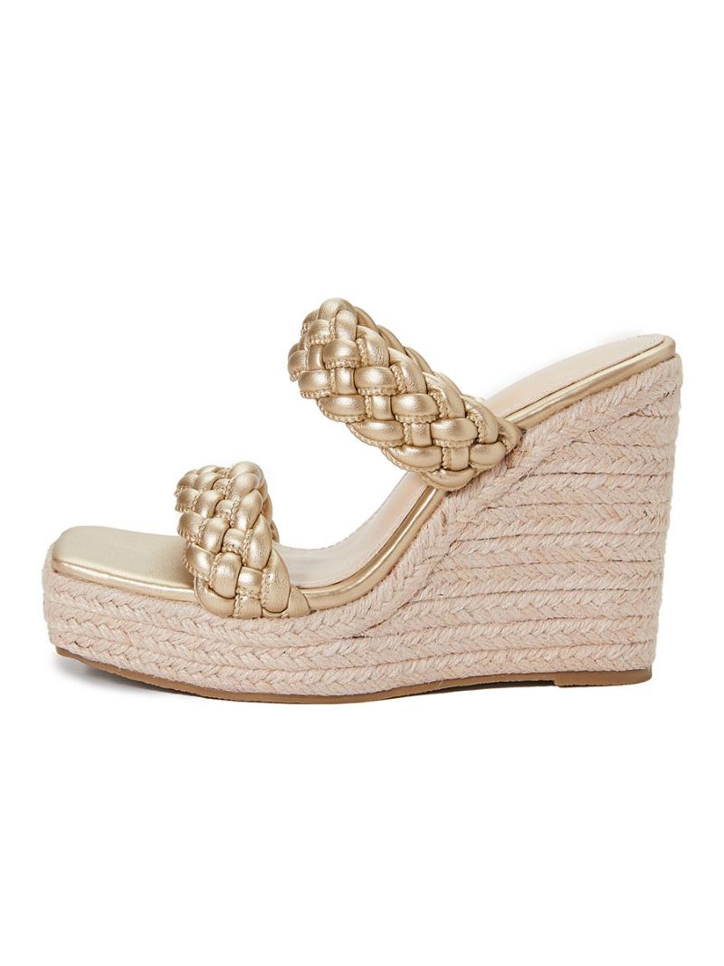 Dames Muilezels Met Sleehak Slip Op Pu-leer Vierkante Neus Lichtblond Boho-bruiloftsandalen