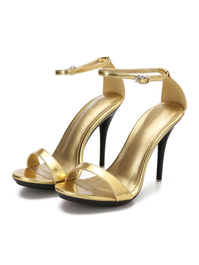 Dames Rode Sexy Hakken Enkelbandje Stiletto Prom Hak Sandalen - Goud