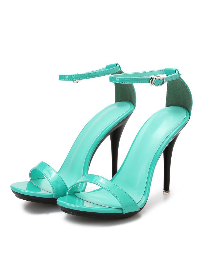 Dames Rode Sexy Hakken Enkelbandje Stiletto Prom Hak Sandalen - Blauwgroen