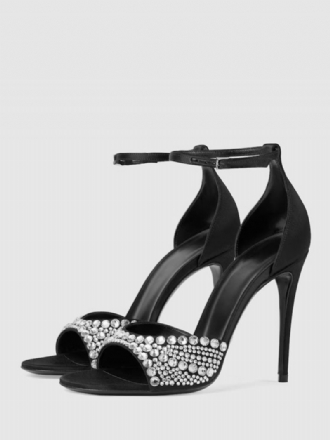 Dameshaksandalen Peep Toe Strass Naaldhak Enkelbandje Galaschoenen