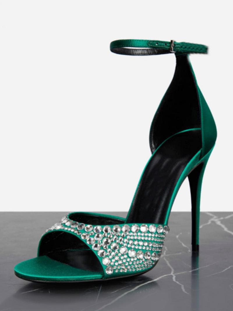 Dameshaksandalen Peep Toe Strass Naaldhak Enkelbandje Galaschoenen - Groen