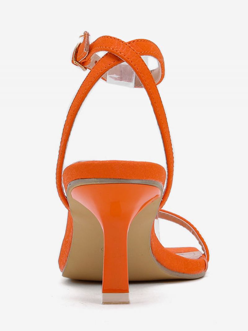 Damessandalen Met Hak Pu-leren Sandalen Vierkante Neus Stilettohak - Oranje Rood