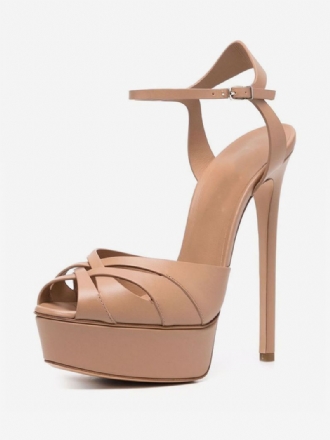 Damessandalen Met Hak Witte Peep Toe Platform Stilettohak Sandalen Feestschoenen