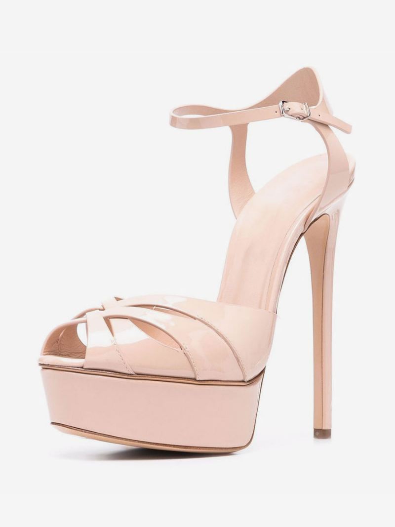 Damessandalen Met Hak Witte Peep Toe Platform Stilettohak Sandalen Feestschoenen - Zachtroze