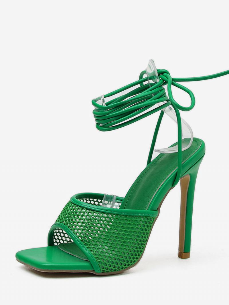 Damessandalen Met Stiletto-galahak Mesh Bandjes - Groen