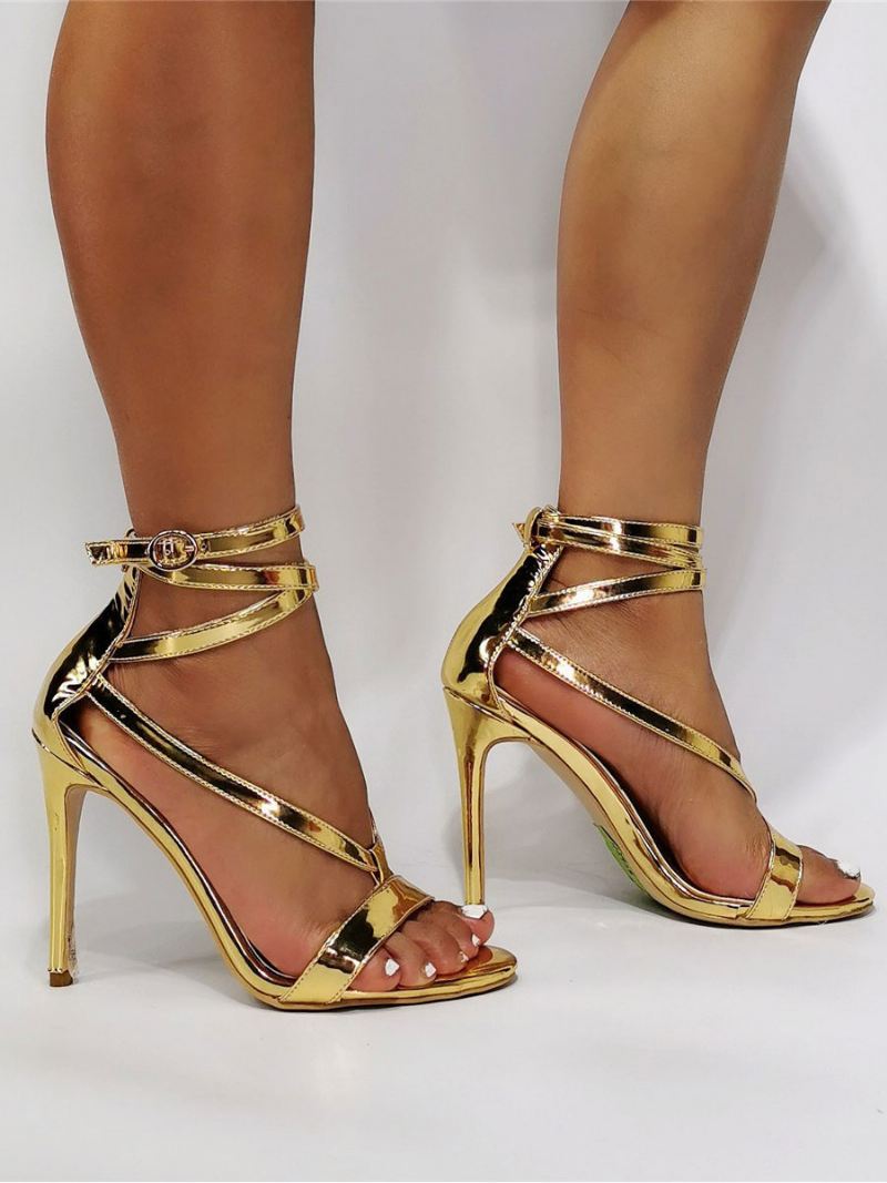 Goud Sexy Strappy Hakken Stiletto Hak Avond Sandalen Prom Schoenen Dames - Goud