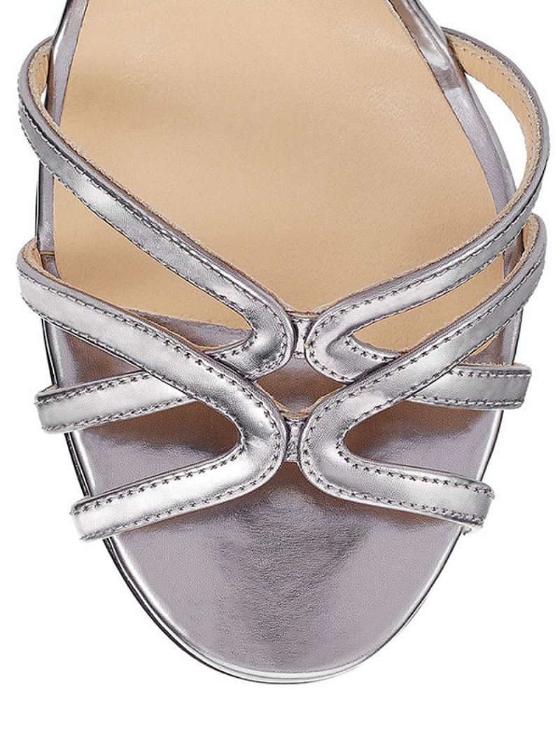 Hoge Hak Sandalen Dames Strappy Open Teen Slingback Stiletto - Zilver