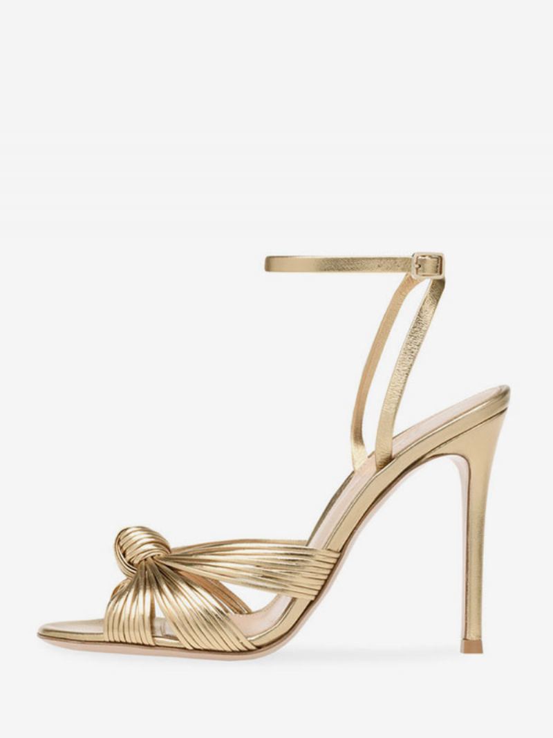 Hoge Hak Sandalen Goud Metallic Geknoopt Ontworpen Galaschoenen Dames Feestschoenen - Licht Goud