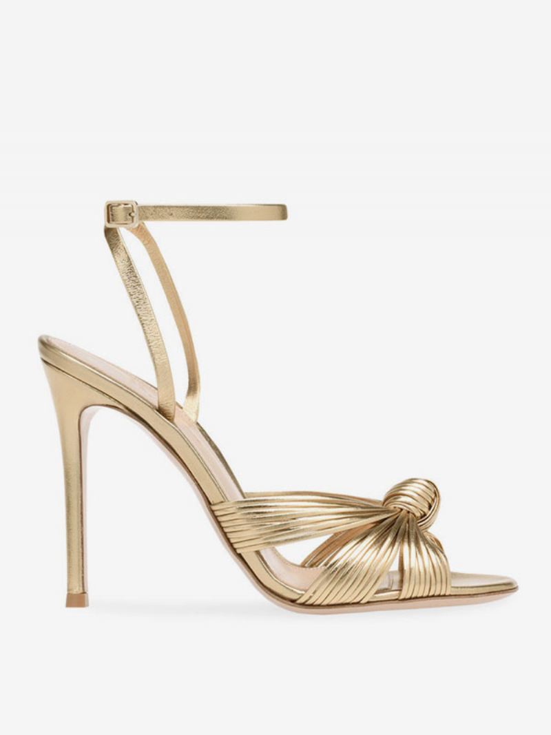 Hoge Hak Sandalen Goud Metallic Geknoopt Ontworpen Galaschoenen Dames Feestschoenen - Licht Goud