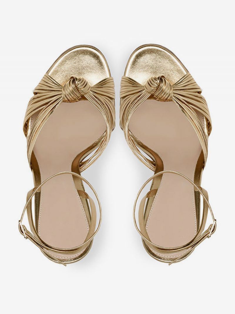 Hoge Hak Sandalen Goud Metallic Geknoopt Ontworpen Galaschoenen Dames Feestschoenen - Licht Goud