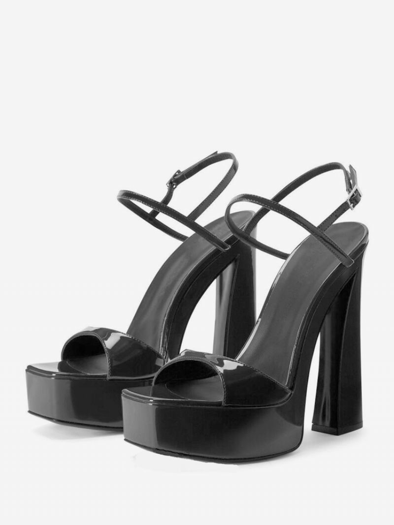 Hoge Hak Sandalen Zwart Platform Vierkante Teen Galaschoenen Dames