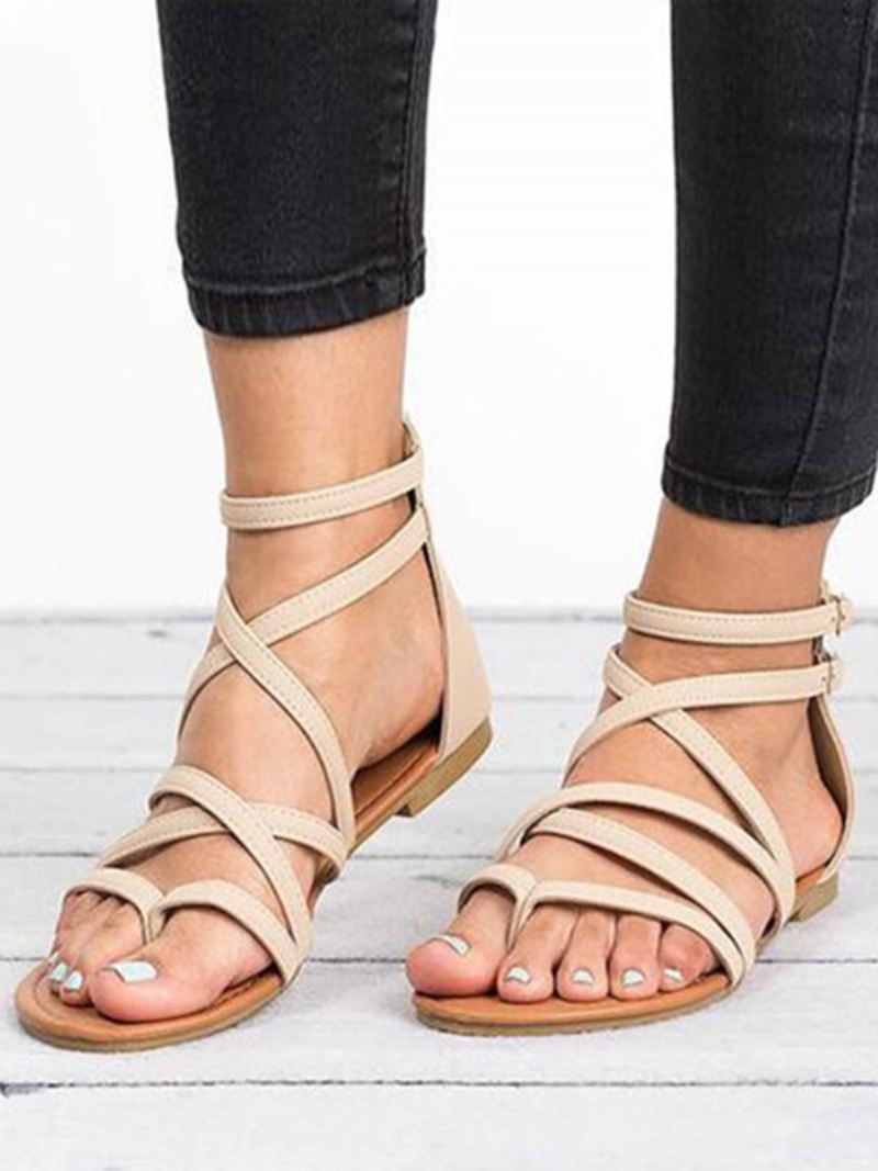 Platte Damessandalen Chique Open Teen Leren Sandalen Met Stringtoe