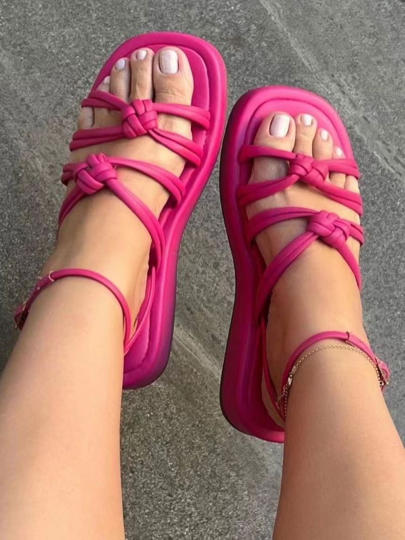 Platte Damessandalen Chique Pu-leren Sandalen Met Open Teen - Roze