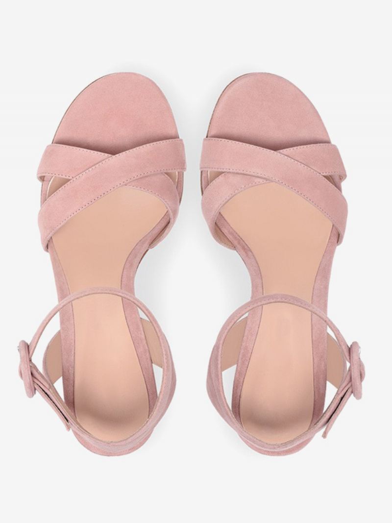 Sandalen Met Blokhak Dames Open Teen Mid-hak Enkelbandje Prom Schoenen - Roze