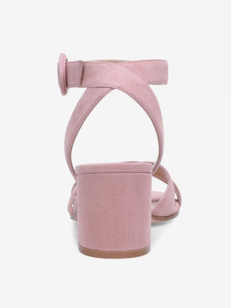 Sandalen Met Blokhak Dames Open Teen Mid-hak Enkelbandje Prom Schoenen - Roze