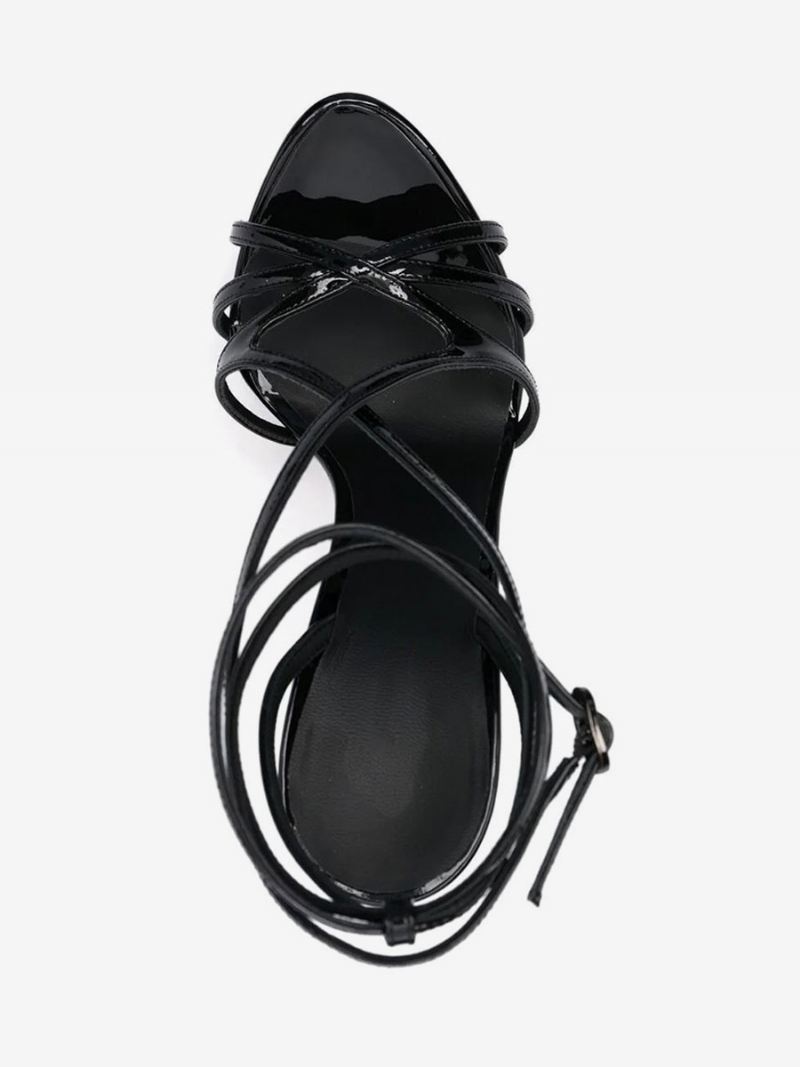 Sexy Damessandalen Zwart Platform Open Teen Sandalen Met Hoge Hak Bandjes -  Zwart