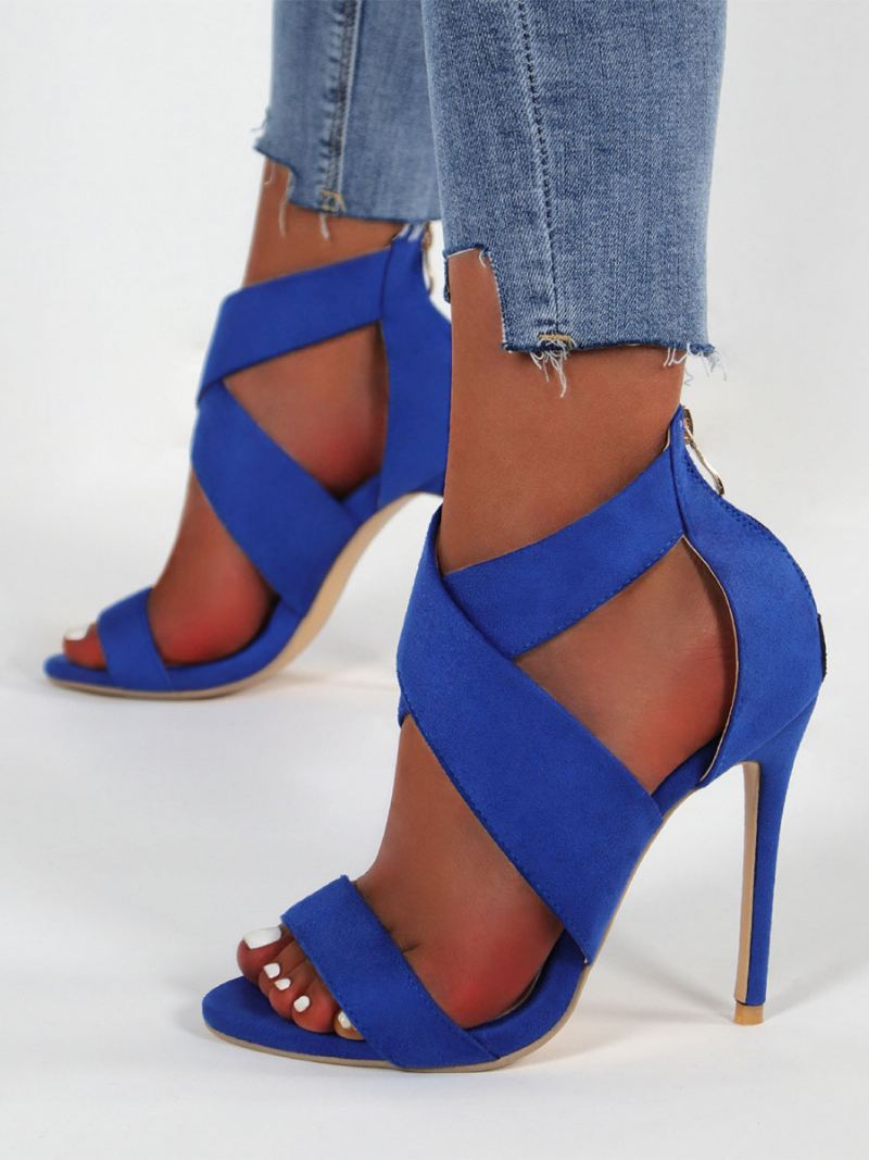 Tweekleurige Gekruiste Sandalen Met Stilettohak Dames - Blauw