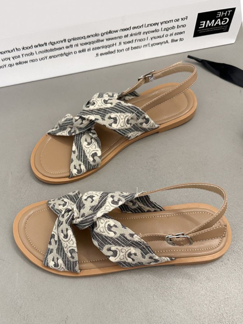 Verstelbare Platte Sandalen Dames Textiel Met Open Teen - Lichtgeel