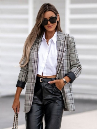 Blazer Dames Moderne Kraag Zakken Lange Mouwen Geruite Bovenkleding