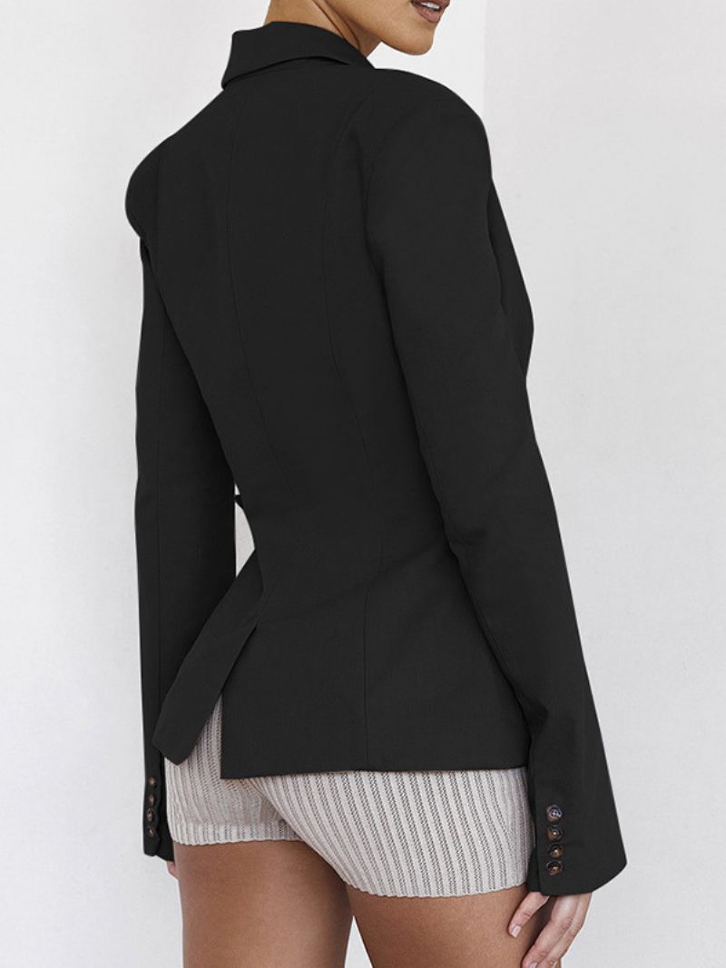 Blazer Met Lange Mouwen V-hals Ingekeepte Revers Dames - Zwart