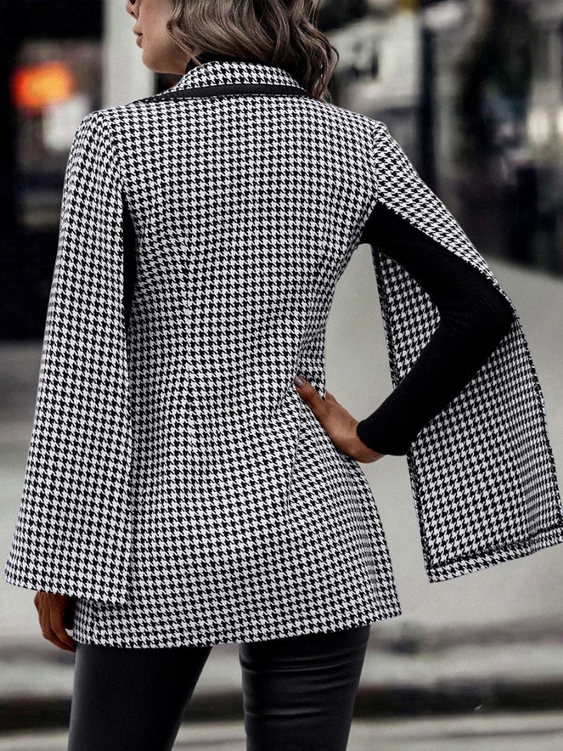 Dames Houndstooth Blazer V-hals Sjerp Lange Mouwen Business Casual Jas - Zwart