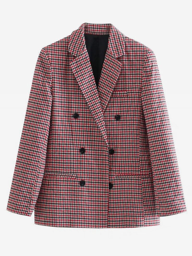 Damesblazer Chique Geruite Kraag Knopen Lange Mouwen Bovenkleding - Roze