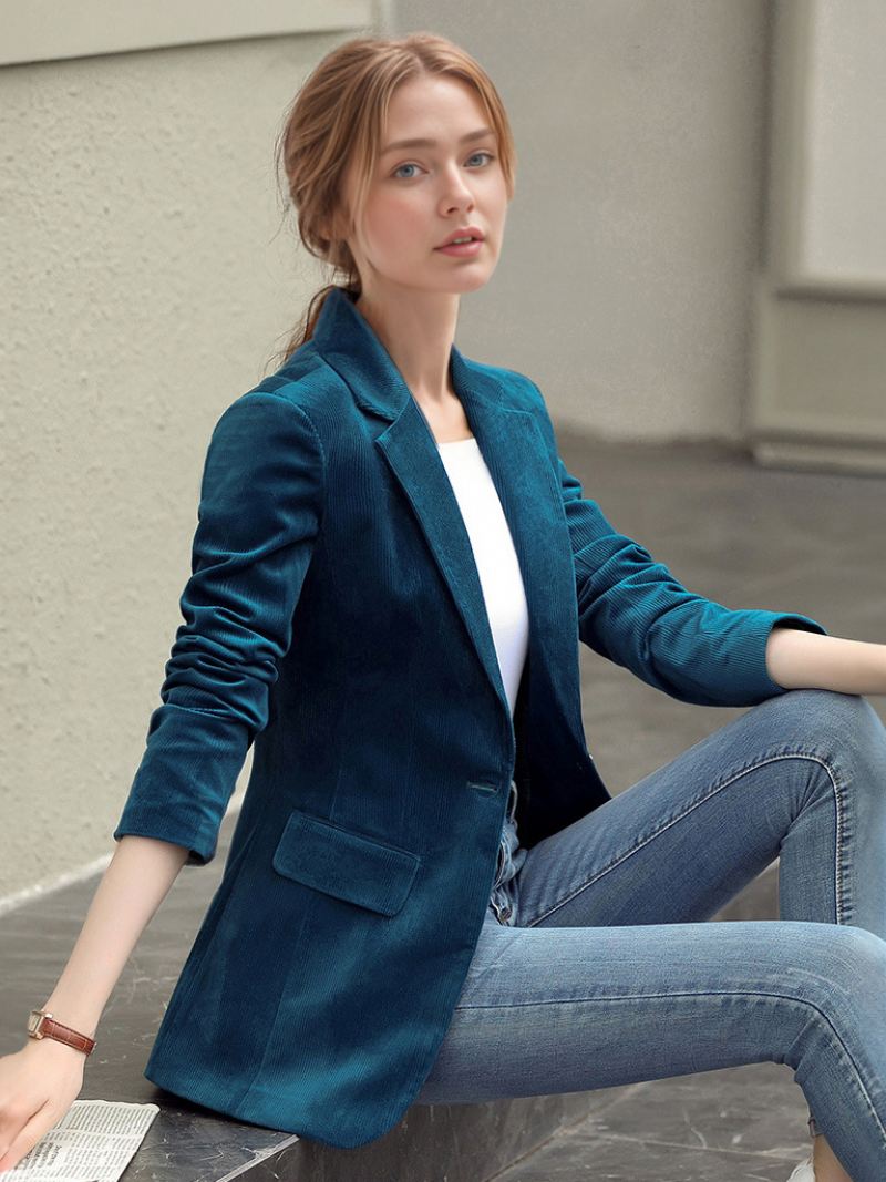 Damesblazer Kraag Met Lange Mouwen Knopen Korte Casual Blazers Gezellige Actieve Bovenkleding - Blauwgroen