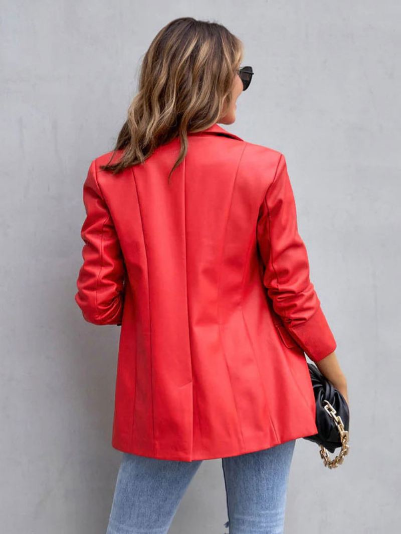 Imitatieleren Blazerjack Wit Pu Effen Kleur Casual Bovenkleding Lente Herfst Dames - Rood