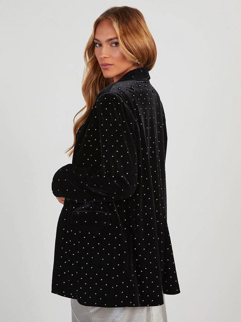 Polka Dot Blazer Voorzijde Knoop Revers Lange Mouwen Fit Colberts Dames - Zwart