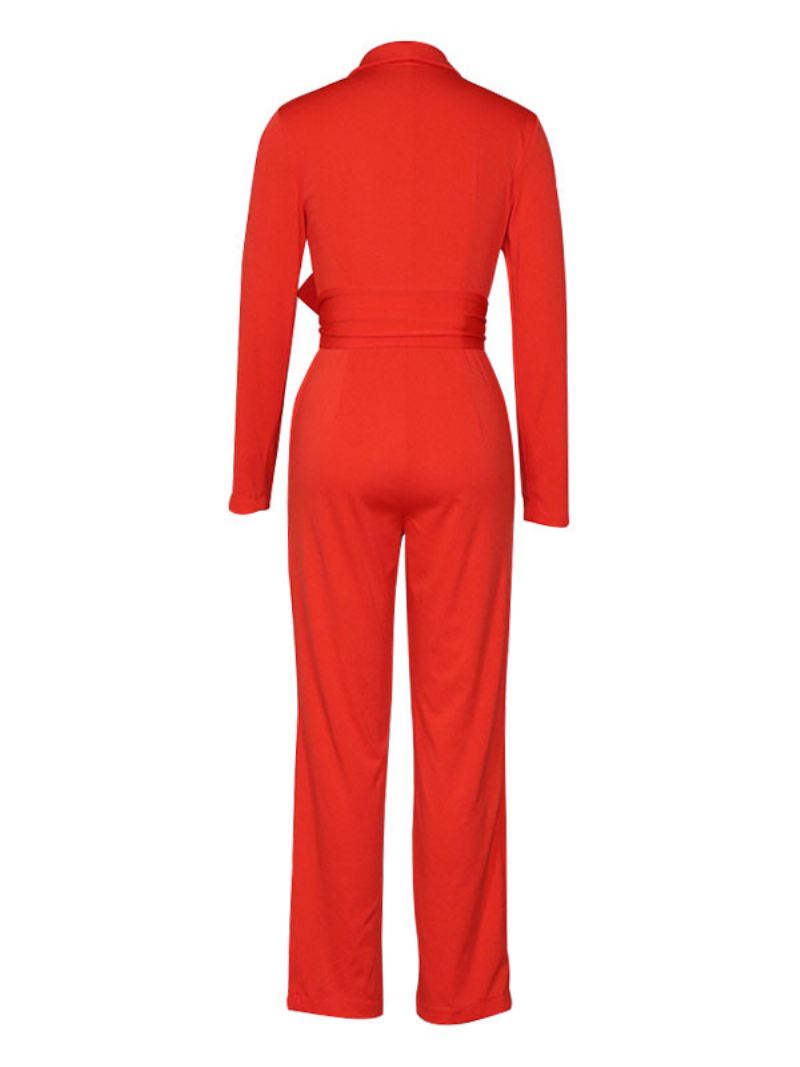 Rode V-hals Lange Mouwen Broek Jumpsuits Dames - Rood