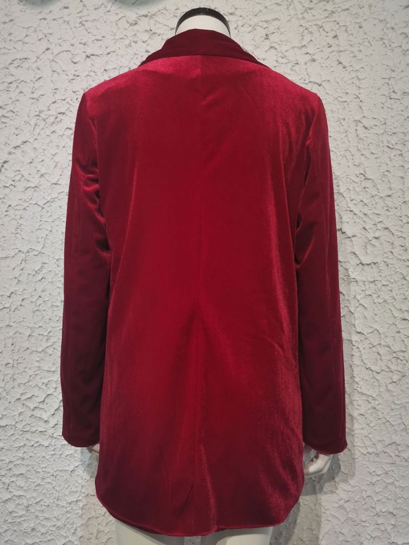 Velours Lang Blazerjack Dames Rood Effen Kleur Chique Oversized Lente Herfst Relaxte Straatbovenkleding - Rood