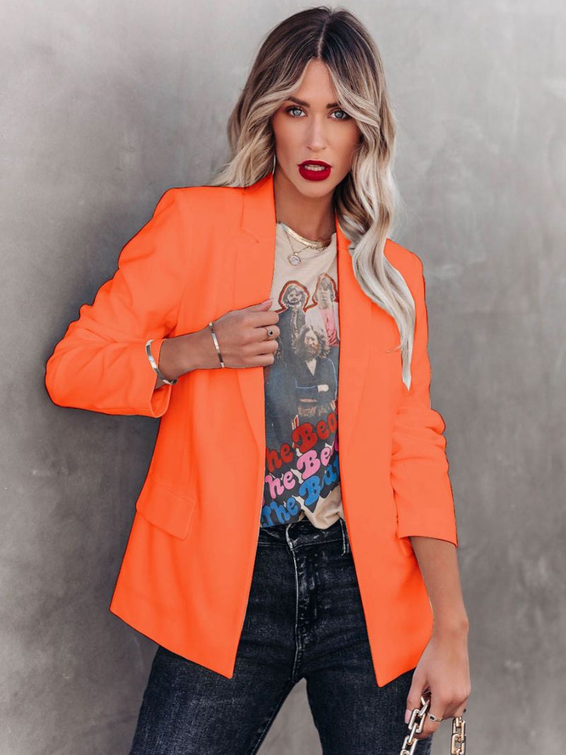 Wit Blazerjack Dames Effen Kleur Revers Chique Lente Herfst Ontspannen Straat Bovenkleding - Oranje