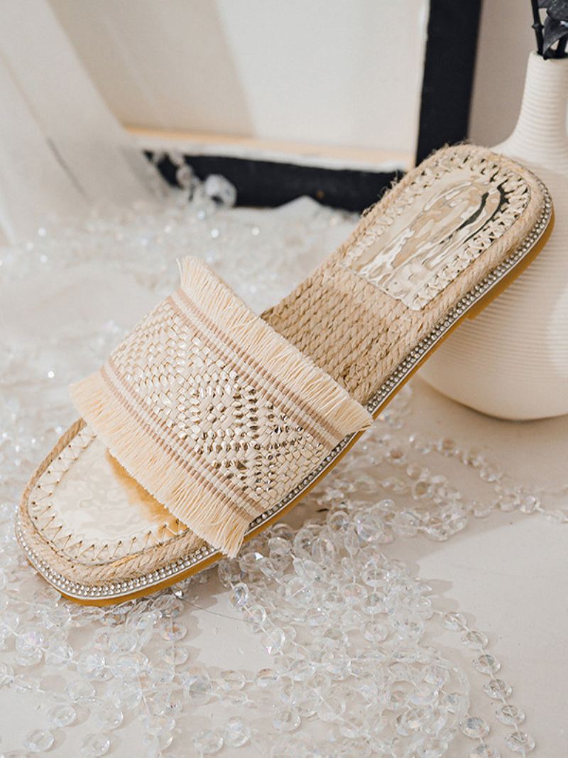 Boho Slide Sandalen Dames Chique Fringe Open Teen Sandaal Slippers - Licht Lichtgeel