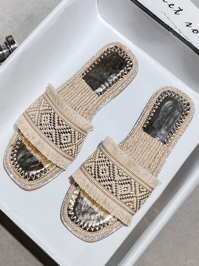 Boho Slide Sandalen Dames Chique Fringe Open Teen Sandaal Slippers - Licht Lichtgeel