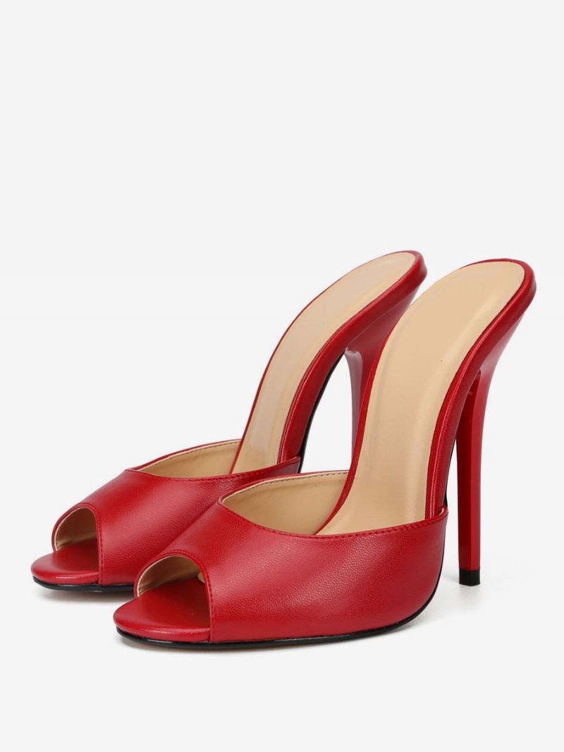 Dames Stiletto Hak Peep Toe Muiltjes Rood Veganistisch Leer