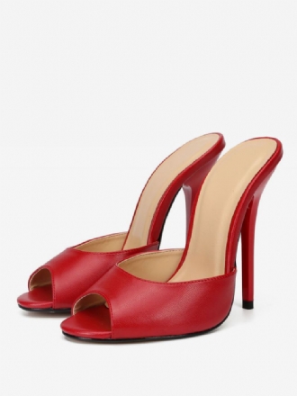 Dames Stiletto Hak Peep Toe Muiltjes Rood Veganistisch Leer