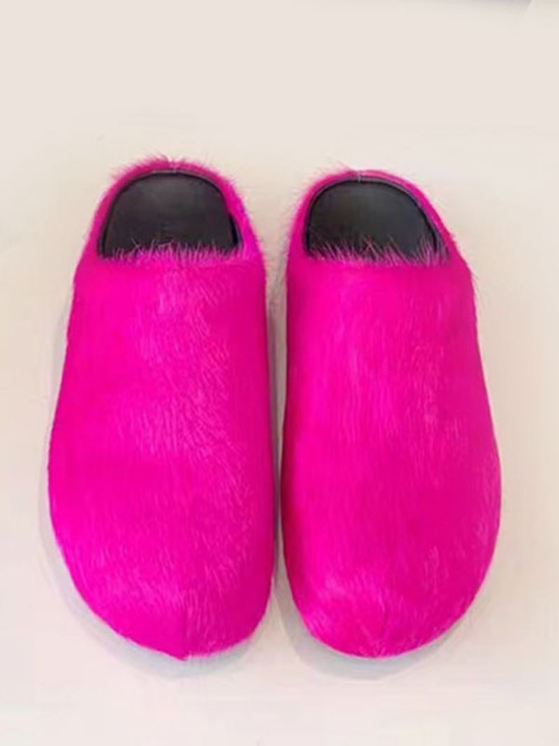 Dames Winterslippers Imitatiebont Haar Kalfsleer Ronde Neus Slippers