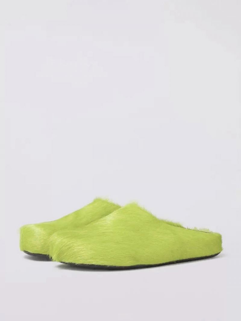 Dames Winterslippers Imitatiebont Haar Kalfsleer Ronde Neus Slippers - Lichtgroen