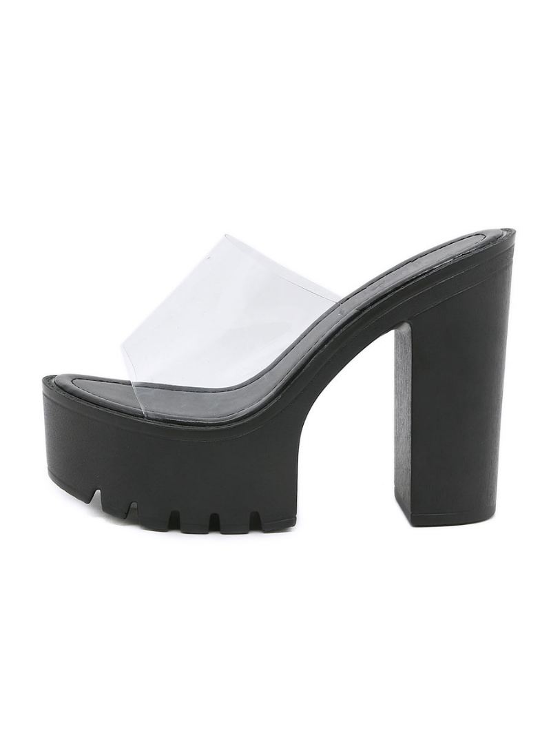 Damesslingbacks Chunky Heel Pvc-bovenmuiltjes Koffiebruin - Zwart